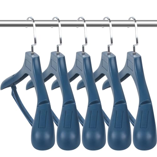 DEDU Plastic Extra Wide Shoulder Suit Hangers for Men 10 Pack Width 17.7", Blue Sweater Hangers no Shoulder Bump Non Slip for Thick Sweaters, Clothes Hangers with Pants Bar & Metal Hook