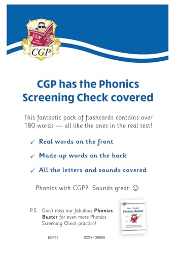 Phonics Screening Check Flashcards - for the Year 1 test (CGP Year 1 Phonics)