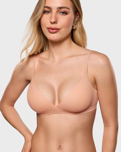 Image of INLYRIC Women's Inbarely Triangle Bralette Comfortable Unlined V Neck Wireless Smoothing Bra Top Stretch