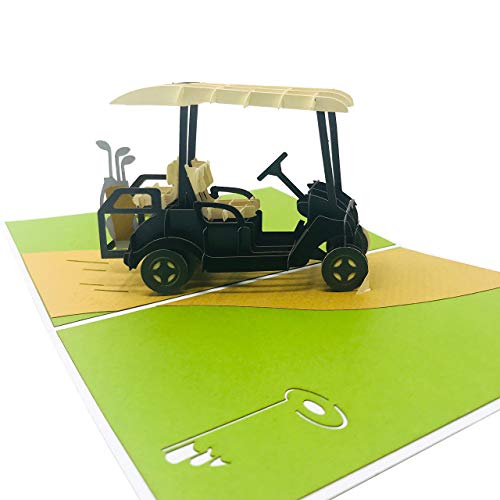 Wowpaperart Golf - 3D Pop Up Greeting Card For All Occasions - Love, Birthday, Retirement, Congratulations, Thank You, Get Well, Fathers, Mothers Day- Fold Flat, Envelope Included (Golf Cart) #TOP3