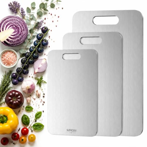 Image of 3-Piece Titanium Cutting Board Set, Double-Sided Titanium Chopping Boards for Kitchen, Dishwasher Safe Prep Boards for Meat, Fruits, Vegetables and Raw Cooked Food Separation