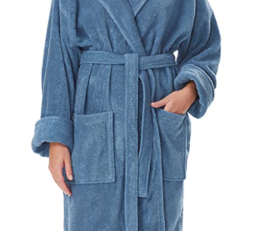 Arus Womens Gots Certified Organic Cotton Hooded Full Length Turkish Bath Robe Blue Grey, Medium #TOP5