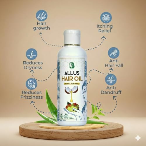 Image of Allus Hair Oil - Natural Hair Growth Oil for Men & Women | Reduces Hair Fall & Dandruff | Promotes Thick, Long Hair | Herbal Formula | Coconut Oil 200 ml