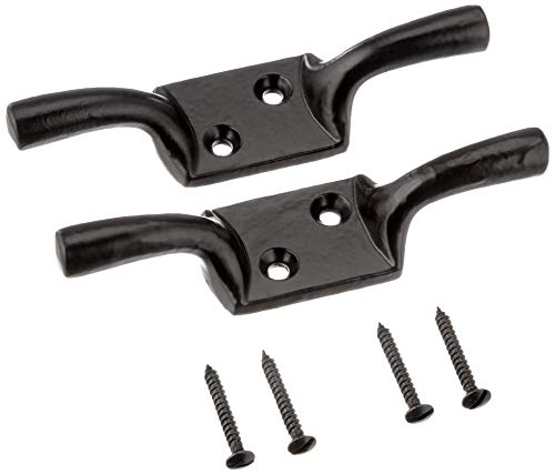 Merriway® BH00403 (2 Pcs) Cleat Hooks, 100 mm (4 inch) Black Japanned - Pack of 2 Pieces