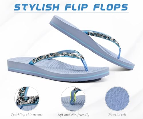 Image of KuaiLu Women's Rhinestone Flip Flops Arch Support Yoga Mat Cushion Sandals