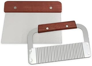 Versatile 2-Pack Stainless Steel Wavy Chopper & Straight Scraper with Wooden Handles