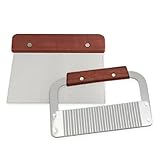2 Pack Soap Cutter for Making - Stainless Steel Wavy Chopper & Straight Scraper w/Wooden Handle Crinkle Potato Slicer Cut Tool Cutting Cake Making, Chopping Carrots, Cucumber
