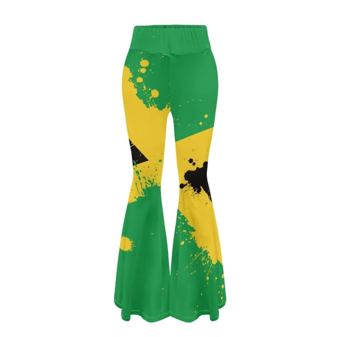 Youngerbaby Jamaican Flag Design Women Flare Yoga Pants Soft High Waist Bootcut Leggings Green Long Pants Casual Tummy Control Yoga Pants