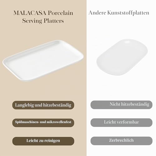 Foto von MALACASA Servierplatten Porzellan 4er Set, 30 x 18 cm, Weiß, rechteckig