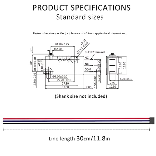 DIYhz Short Hinge Roller Lever Waterproof Momentary Push Button Micro Limit Switch with Line 1NO 1NC SPDT Snap Action Mini Switches 3 Pins 1 Pc ​for Arduino, Appliance and Electronic Equipment by DIYhz - Image 3