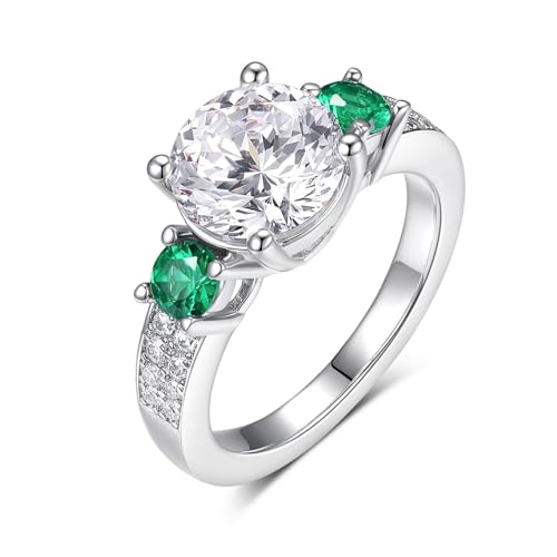 3 CT White Gold Plated Cubic Zirconia Engagement Rings for Women, Brillant Round Simulated Diamond Promise rings for her, Sparkly Solitaire CZ Wedding Bands, Birthday Christmas Gifts, Size 7-8-9