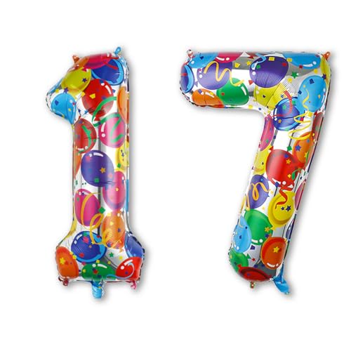 Rainbow Number 17 Balloon 40 Inch, Colorful Foil for Lucky 17 Celebration