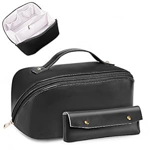 BAGMIND 2 Pack Makeup Bag, Large Capacity Travel Cosmetic Bag, Portable Leather Peach Loft’s Large Capacity Cosmetic Bag…