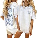 Oversized Graphic Tshirts for Women Teens Girls Sea Animals Shell Y2k Cute Baggy Tees Aesthetic Shirts Preppy Tops (Cute White, L)