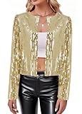 TYNORA Women’s Sequin Jackets Long Sleeve Open Front Coat Glitter Short Blazer Casual Coat Party Club Gold S