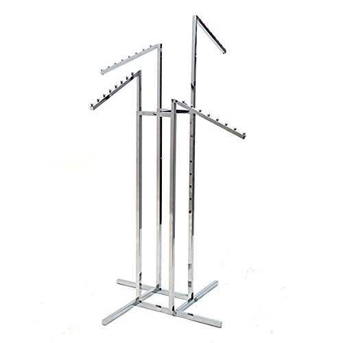 KC Store Fixtures 28104 4-Way Garment Rack with 4 Slant Arms, Square Tubing Frame/Arms, Chrome