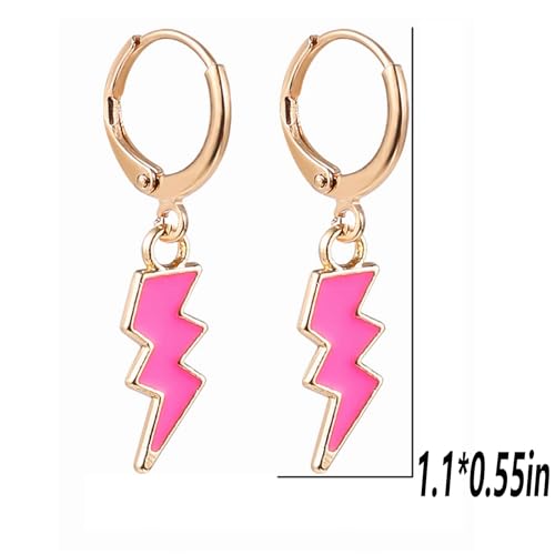 Image of Smiley Face Earrings Huggie Hoop Y2K Preppy Happy Lightning Bolt Heart Star Small Dangle Colorful Gold White Red Pink Yellow Blue Jewelry