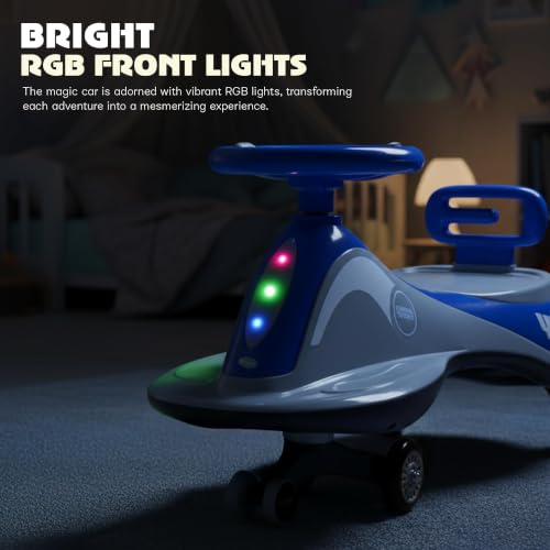 Image of Baybee Pluto Kids Swing Car | Twister Ride on Toy Car with LED Lights, Built-in Music & Scratch Resistant PP Wheels | Push Ride on Toy Kid Car | Magic Push Car for Boys & Girls 3-8 Years (Blue)