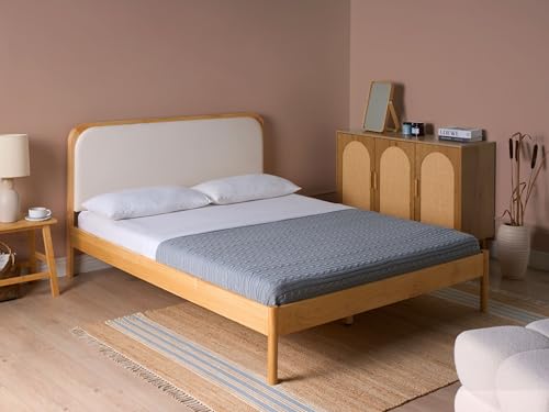 Letto Matrimoniale Con Rete A Doghe E Testiera Imbottita In Legno Di Pino Marrone Chiaro 160X200 Cm Stile Elegante - 2