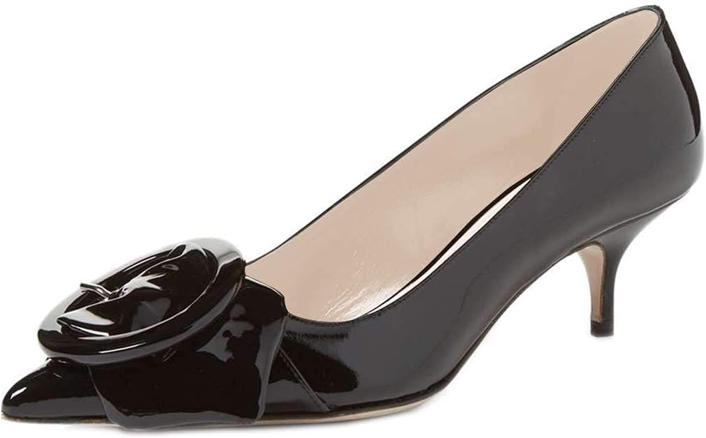 YDN Women Elegance Low Kitten Heel Pumps Pointy Toe Slip On Patent Buckle Basic Office Dressy Shoe Size 4-15 US