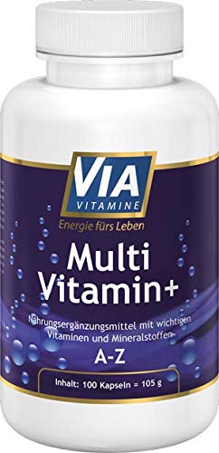 Multivitamin + Mineral A-Z, alle wichtigen Vitamine UND Mineralien, hochdosiert, hergstellt in Deutschland, höchste Qualität, 100 vegane Kapseln Cover