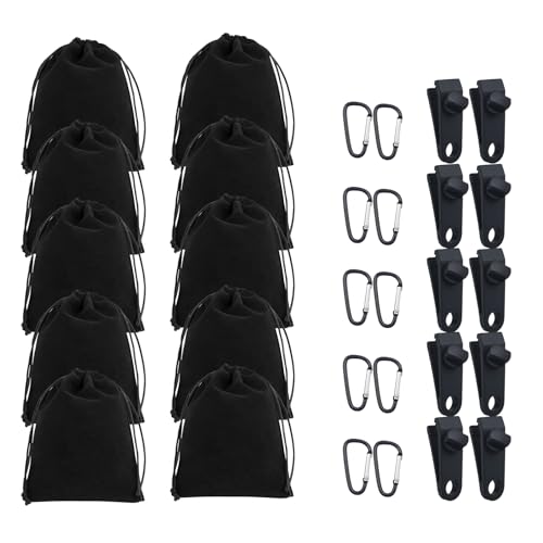10 bolsas de peso portátil de exterior, bolsas de arena de lastre con 10 mosquetones, 10 clips, diseño con cordón, fijar lonas, manteles
