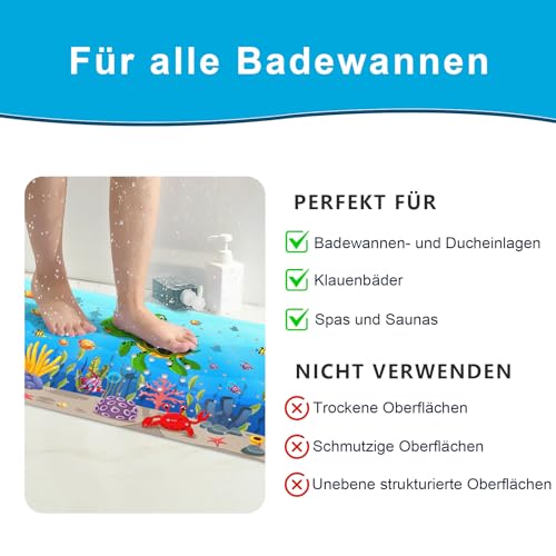 XIYUNTE Badewannenmatte rutschfest Kinder - 100% BPA frei, Extra Komfortabel Antirutschmatte Badewanne Antibakteriell, 100x40cm Baby Duschmatte mit Saugnäpfen & Maschinenwaschbar, Schildkröte