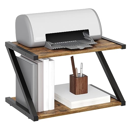 Printer Desktop Stand, طاولة مكتب，Space-Saving 2-Layer Storage Shelf, Multi-Purpose Desktop Organizer for Home Office, Stable Wood Table Riser (Brown)