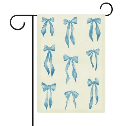 Handgezeichnete blaue Schleifen, Gartenflagge, saisonale Feiertage, Jute, doppelseitig, Haus, Hof, Außenflaggen, 32 x 47 cm