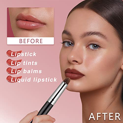 Bleggeit 2Pcs Lipstick Brush, Lip Brush For Lipstick, Portable Lip Brush With Lid , Lip Makeup Brush, Eyeshadow Brush, Concealer Brush And Smudge Brush,Home And Travel (Pro) #TOP1