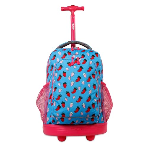 Image of J World Sunny Rolling Backpack for Kids. Roller Bag With Wheels, Strawberry