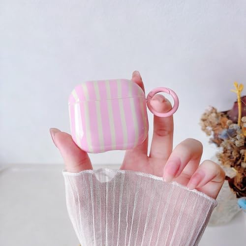 Image of MINSCOSE for AirPods 4 Case,Cute Striped Aesthetic Pattern Design with Trendy Keychain Ring,Soft TPU Protective Shockproof Cover with Cleaner Kit for Girls Women for Airpods 4-Yellow Pink