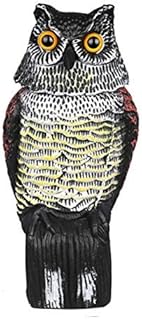 HEITIGN Horned Owl Decoy, Realistic Shaking Head Owl with Rotating Head Owl Statue to Scare Birds Away for Patio Yard Garden, Bird Repellent Garden Protectors, Deterrent Scarecrow