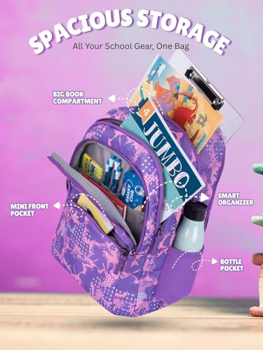 Image of PIXIE 37L School Backpack - Pink Grey Camouflage | For Kids & Students (Boys & Girls) (Purple)