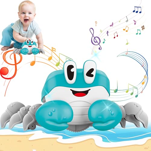 HBSFBH Cangrejo Juguete Bebe, Cangrejo Tummy Time Regalos, Juguetes Niños 1 2 3 Años, Juguete para bebé de Cangrejo, Juguetes de Cangrejo para bebés, Juguete de Cangrejo en Aerosol para Gatear (M1)