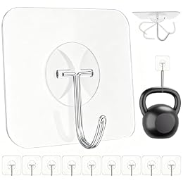 Latoxcaa Heavy Duty Adhesive Wall Hooks - Strong & Transparent, Hold up to 22lb, Waterproof & Reusable, Ideal for Kitchen, Bathroom, and Office (10 Pack)