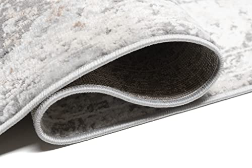 TAPISO Valley Teppich Kurzflor Vintage Creme Weiß Grau Dunkelgrau Rahmen Design Used Effekt Meliert Verwischt Wohnzimmer Schlafzimmer ÖKO-TEX 160 x 220 cm