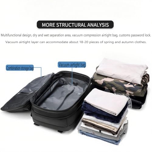 Backpack, Vacuum Compression Travel Backpack, Large Capacity Expandable 60l, Waterproof and Anti-Theft Design (Black air pump)2