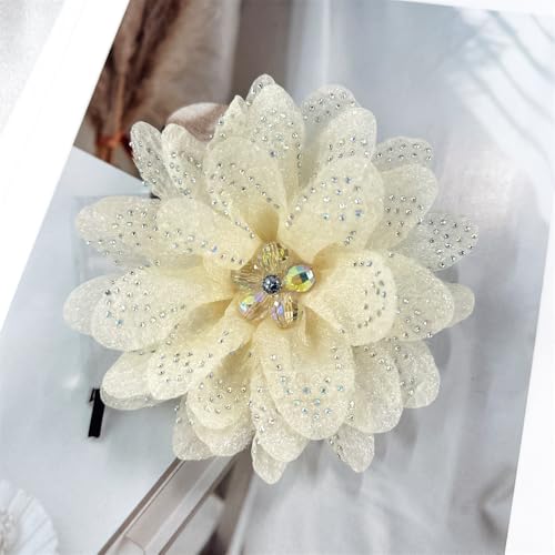 Image of Rhinestones Flower Fabric Big Brooches Lapel Pins for Women Elegant Organza Floral Brooch Pin for Dresses Suit Wedding Banquet Clothes Accessories Fashion Jewelry 130mm