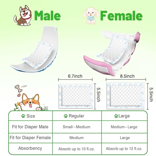 Image of Dog Diaper Liners Booster Pads, 100ct Disposable Dog Diapers Inserts Male Female for Washable Doggie Belly Bands Wraps Covers Period Panties(Large)