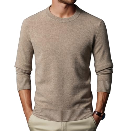 Men's Crewneck Sweater 100% Wool Solid Color Casual Warm Knitted Sweater