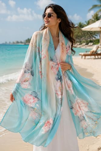 Image of MALINA Women's Polyester Silk Satin Stole Scarf - Soft Lightweight Fashion Wrap, Elegant Floral & Gradient Design, summer stole,Scarf For Women,Premium Stole,Large Size 180x90 cm'
