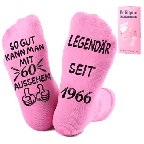 Belillpipi Geschenk 60 Geburtstag Frau, Lustige Socekn 60.ter Geburtstag Frau, 1966 Geschenke zum 60 Geburtstag für Frauen, Geburtstagsgeschenk für Frauen ab 60