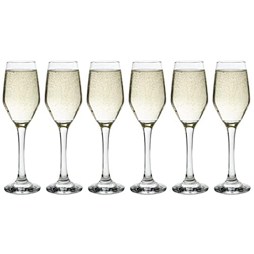 Vikko Champagne Flutes, Set of 6 Elegant Champagne Glasses, 7.75 Ounce Capacity, Exquisite Design, Wedding Champagne Flutes for Toasts and Special Occasions, Housewarming Gift, Dishwasher Safe