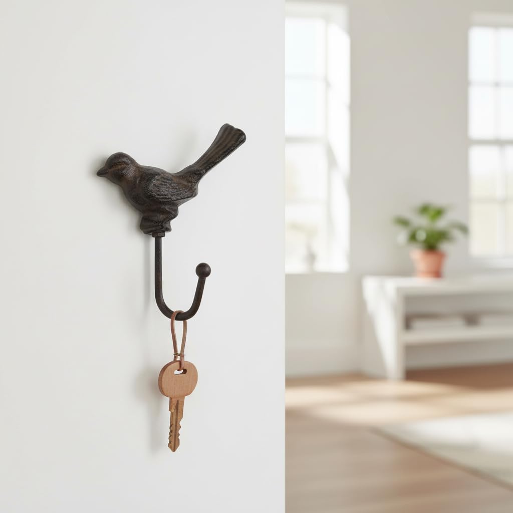 Comfy Hour Decorative Bird Wall Hook, Antique Cast Iron Sparrow Single Key Hanger for Wall Mount, Vintage Animal Coat & Hat Hook, Heavy Duty Recycled Metal, Brown, 1 Pack - Image 3