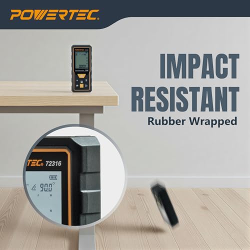 Image of POWERTEC Laser Measure 165 ft (50 m) Digital Distance Meter with Angle Sensor, Backlit LCD, Area /Volume /Pythagorean Modes, Continuous Measurement, Memory, Batteries Included (72316)