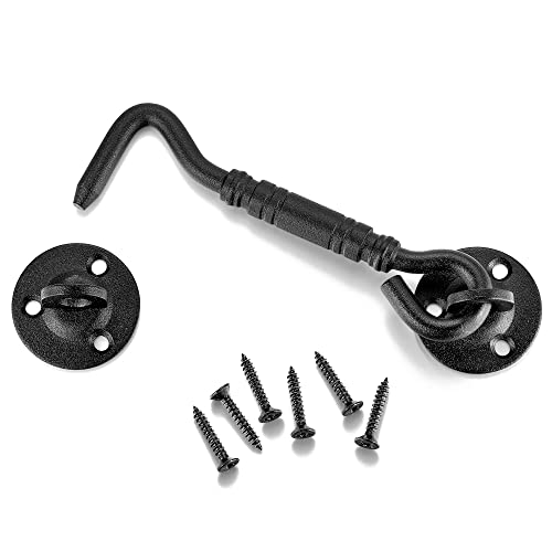 Iniret 2 Packs 4”Barn Door Latches，Matte Black Heavy Duty Solid Thicken Stainless Steel Barn Gate Hook And Eye Latch,Sliding Door Antique Lock Gate Latch Wine Cabinet Carbon Steel Closet Door Latches #TOP5