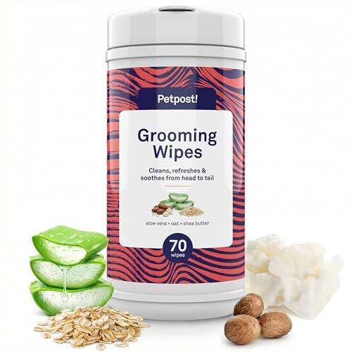 Petpost Large Grooming Wipes for Dogs | 70 Count Deodorizing Dog Cleaning Wipes with Coconut Extract & Aloe | Gentle Pet Wipes with Cherry Blossom Scent for Full-Body Grooming
