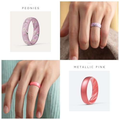 ThunderFit Silicone Ring Wedding Bands for Women, Promise Rings with Elegant Wavy Grooves, 6mm Wide, 2mm Thick, Breathable, Women's Rubber Engagement Rings, Variety Multipack 1-4-84