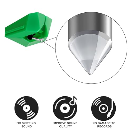 Record Player Needle Replacement for AT-VMN95E, JUKFITA Turntable Stylus Compatible with AT-LP120X, AT-LP120X-USB Turntables, Include 1 Cleaning Brush - Thumbnail 3